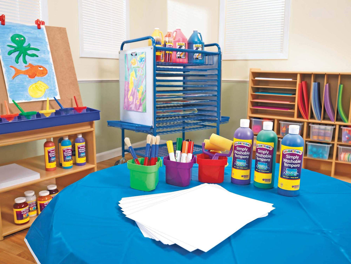 Children’s Factory Mobile Drying Rack for Classroom, Rolling Art Cart Organizer for Kids, Multi-Purpose, Blue