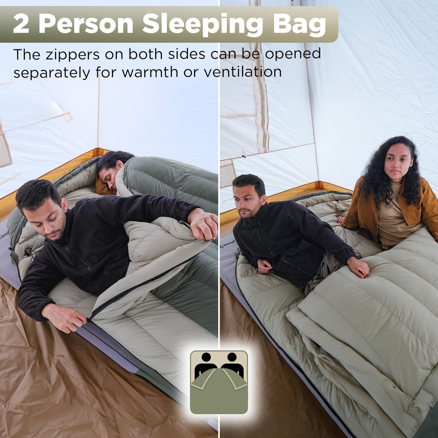 ATEPA Double Down Sleeping Bag, 23°F ISO Rated Cold Weather Sleeping Bags for Couples & Family, 700FP RDS Down Fill XXL Winter Camping Sleeping Bag for Car Camping, RV & Overlanding