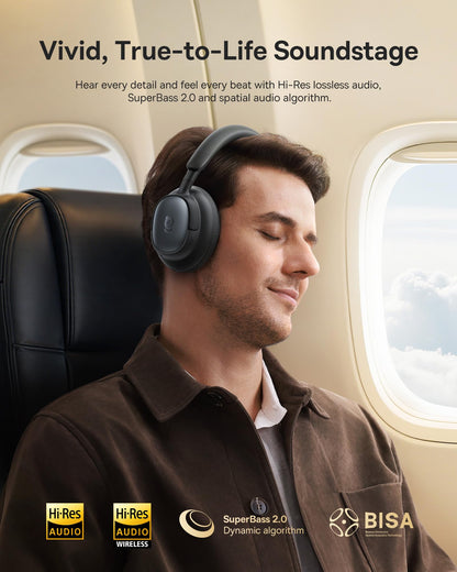 Baseus Bowie MH1 Adaptive Active Noise Cancelling Headphones, Real-Time Adaptive Hybrid ANC, SuperBass 2.0, LDAC Hi-Res Sound, 80H Playtime, Comfortable Fit, Clear Calls, Bluetooth 6.0 -Cosmic Black