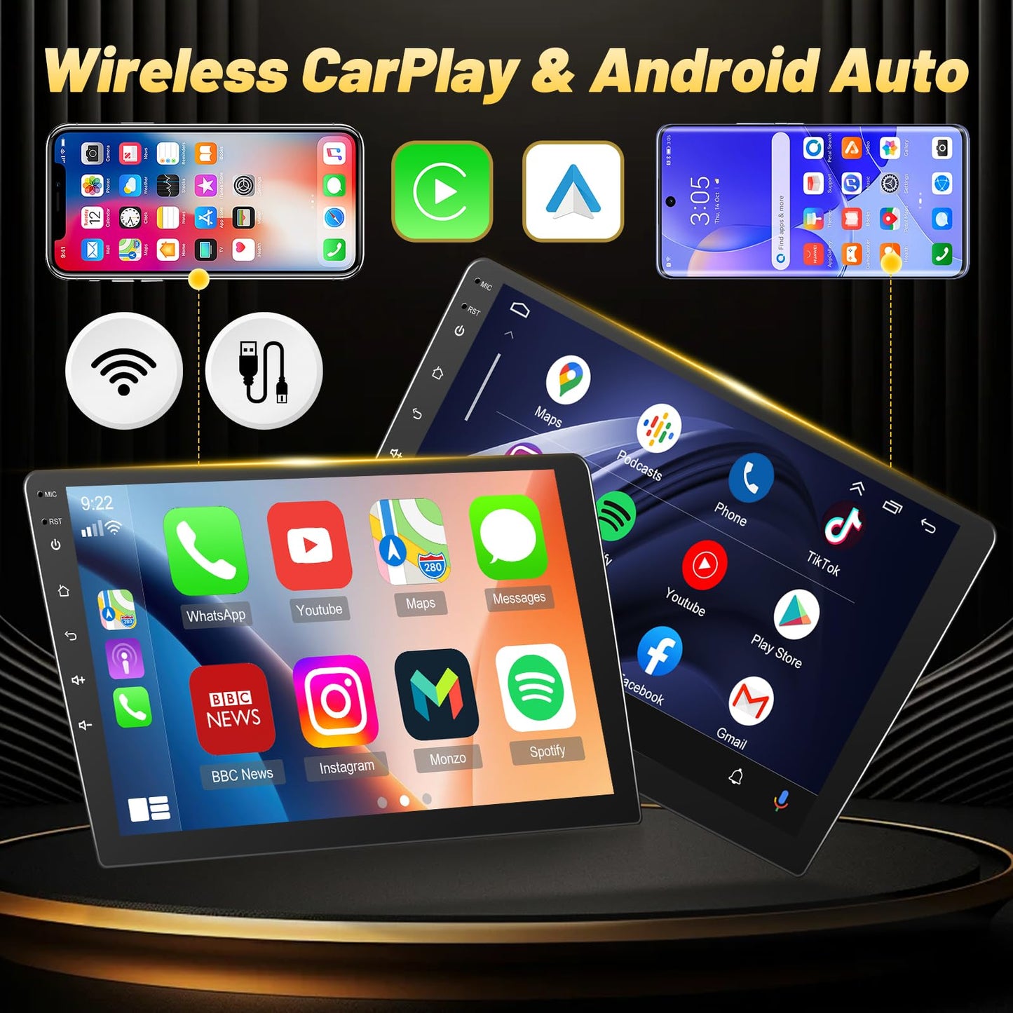 EKAT Car Radio Stereo for Jeep Wrangler JK 2007-2018 Compass Grand Cherokee Dodge Ram with Carplay/Android Auto Upgrade 2GB+64GB