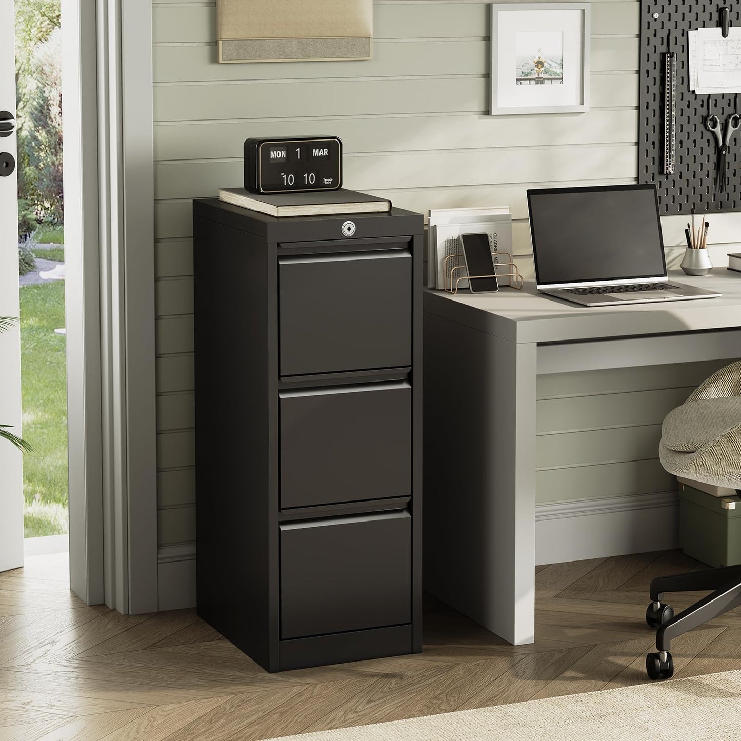 3-Drawer Locking Metal File Cabinet, Heavy-Duty Vertical Filing Cabinet with Anti-Tilt Security & Silent Slides, Fits Letter/Legal/A4/F4 Documents, Easy Assembly, Storage Organizer for Home Office