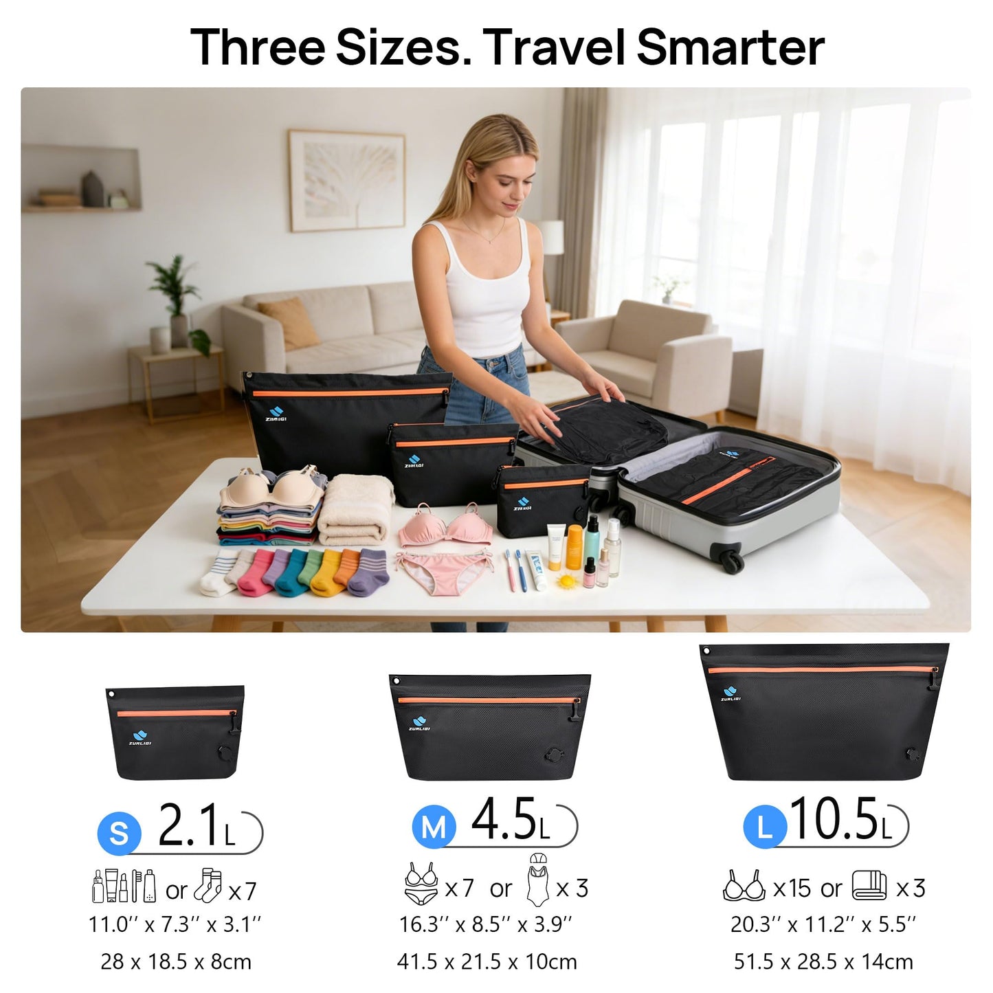 Zurligi Vacuum Compression Travel Bags Kit with Mini Pump, 39L Carry-On Vacuum Seal Bag + S/M/L Packing Cubes Set for Clothes & Underwear, Space Saving Organizer for Suitcase & Backpack