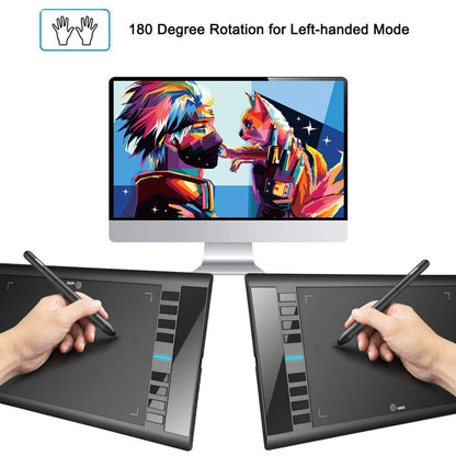 Graphics Drawing Tablet, UGEE M708 10 x 6 inch Large Drawing Tablet with 8 Hot Keys, Passive Stylus of 8192 Levels Pressure, UGEE M708 Graphics Tablet for Paint, Design, Art Creation Sketch Black