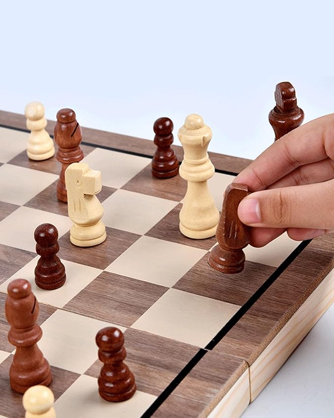 15 Wooden Chess Set | Folding Board 2 Extra Queens | Magnetic Chess Board Set for Adults &amp Kids Pieces Storage Slots Checkers Game for Kids Portable Travel Chess Game for Beginner