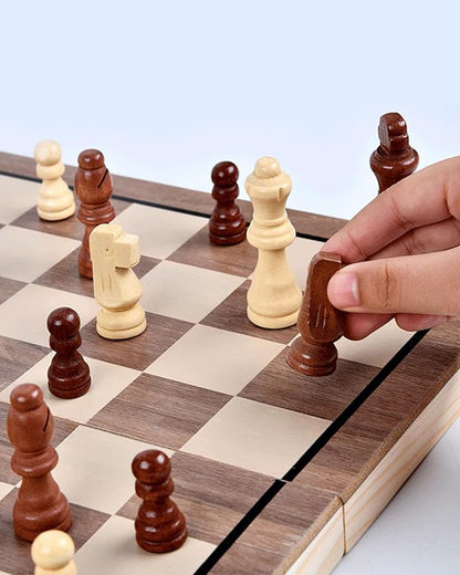 15 Wooden Chess Set | Folding Board 2 Extra Queens | Magnetic Chess Board Set for Adults &amp Kids Pieces Storage Slots Checkers Game for Kids Portable Travel Chess Game for Beginner