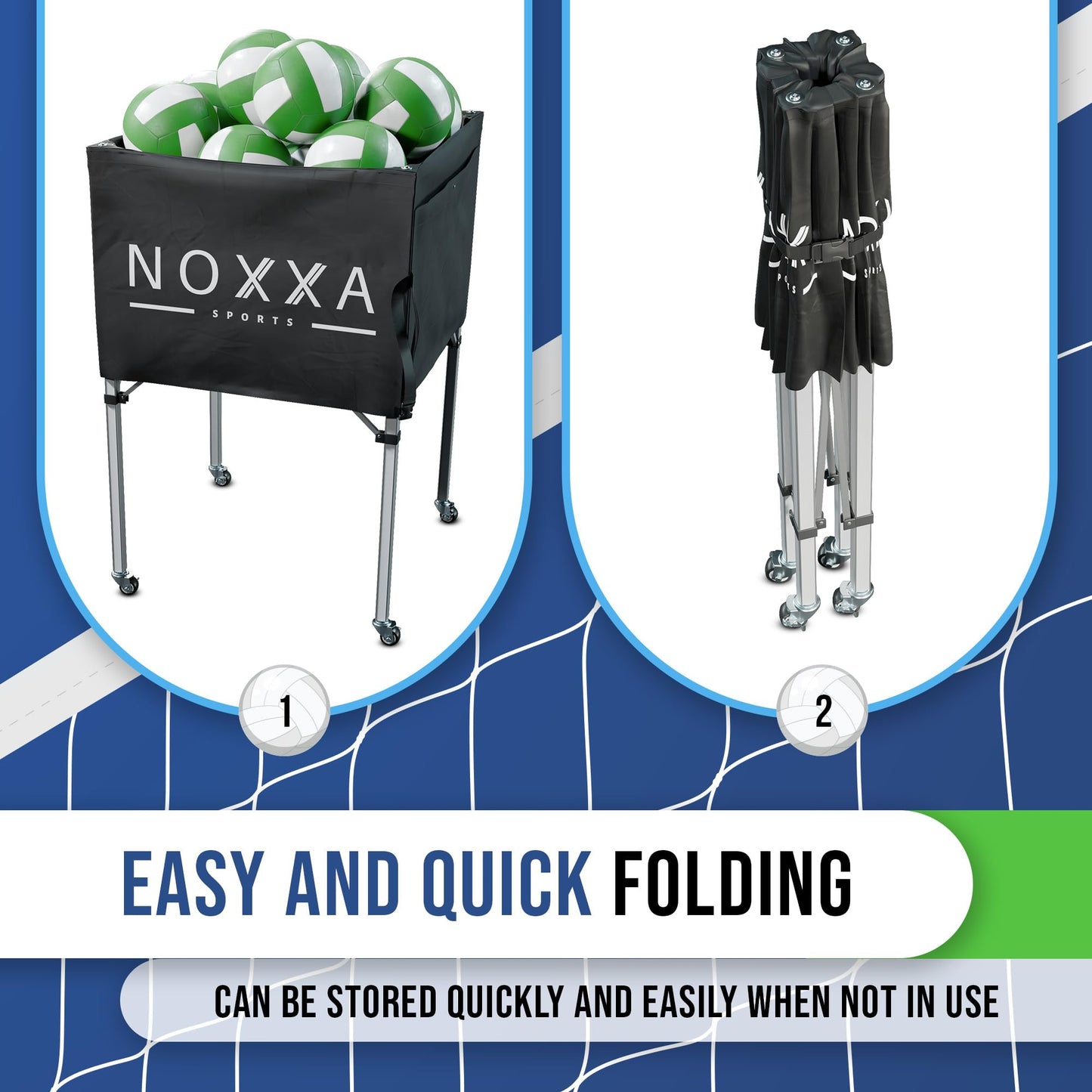 NOXXA Volleyball Cart with Wheels - Portable Volleyball Ball Cart Bag on Wheels, Collapsible Sports Ball Equipment Storage Cart for Volleybal, Indoor and Outdoor.