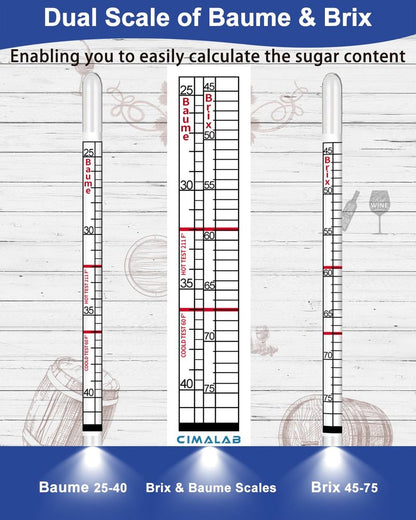 CIMALAB Maple Syrup Hydrometer Test Cup Kit, Hydrometer for Maple Syrup Making, Maple Syrup Hydrometer Kit with Baume and Brix Scale, Maple Syrup Supplies for Measuring Sugar Content in Syrup Sap