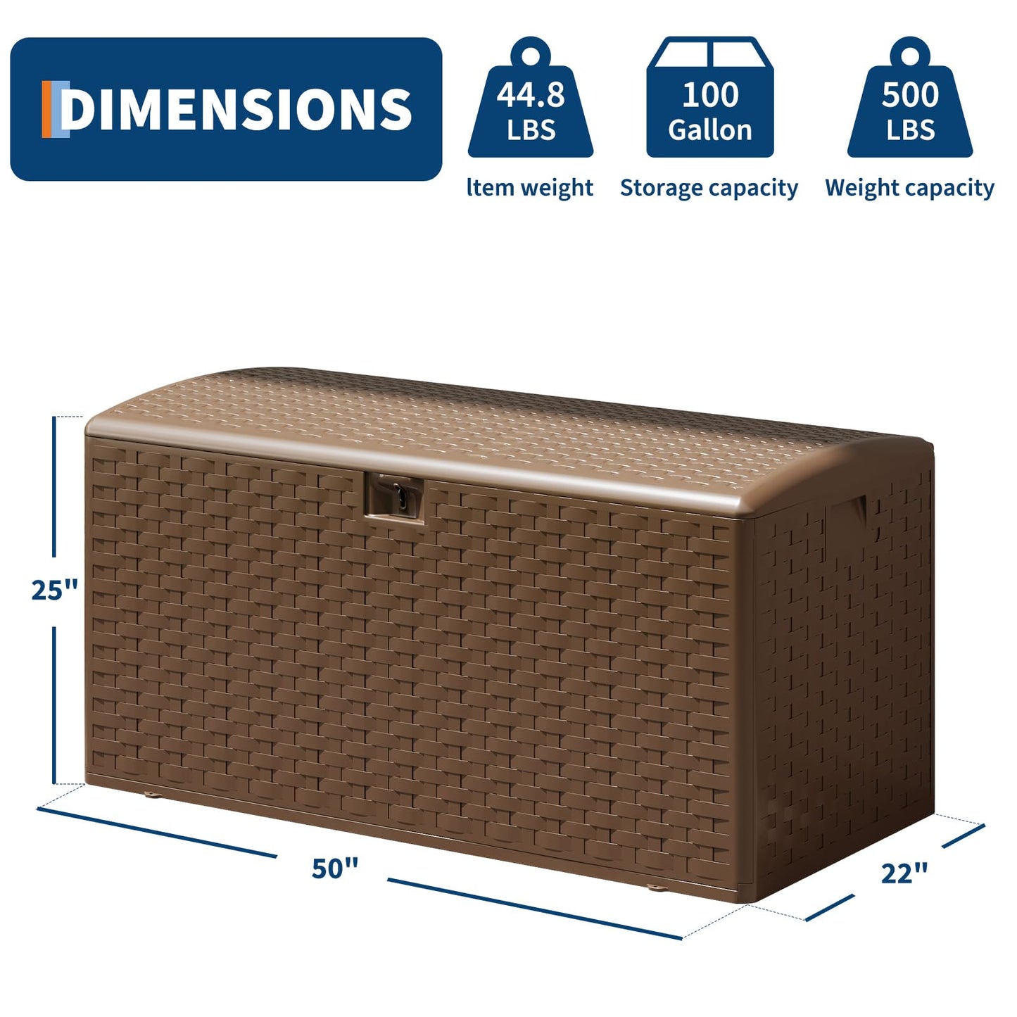 GarveeLife 100 Gallon Outdoor Storage Box, Large Resin Deck Box with Hydraulic Air Rod, Weatherproof & Lockable Outdoor Storage Bin for Patio Cushions, Garden Tools, Pool Supplies, Porch, Brown