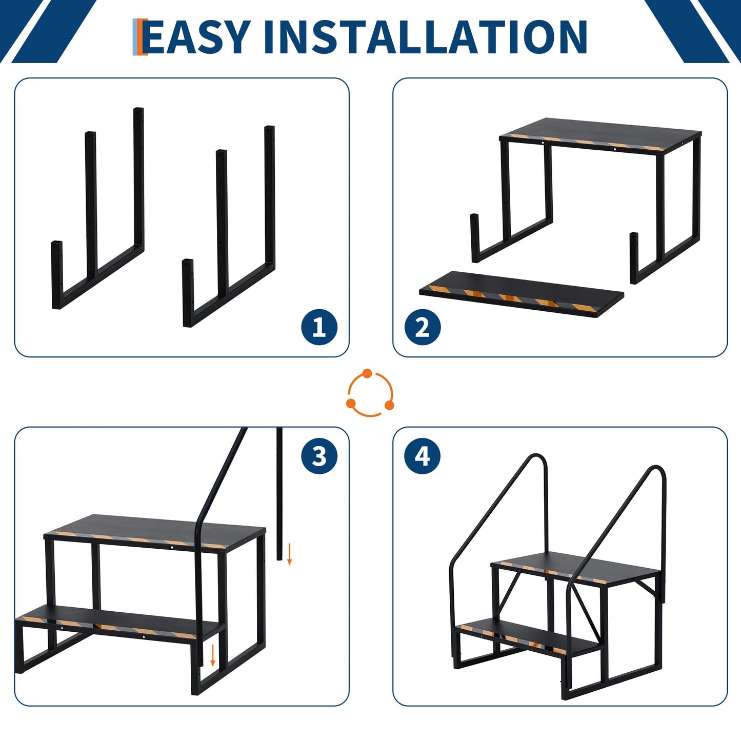 GarveeTech RV Steps with Handrail, 3-Step Heavy Duty Stable Universal Stair, Mobile Home Stairs Outdoor RV Step Ladder for Travel Trailer Pool Hot Tub Trampoline