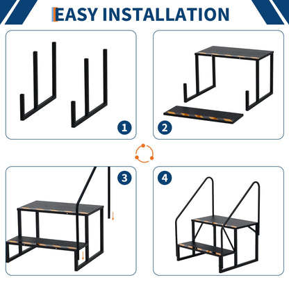 GarveeTech RV Steps with Handrail, 3-Step Heavy Duty Stable Universal Stair, Mobile Home Stairs Outdoor RV Step Ladder for Travel Trailer Pool Hot Tub Trampoline