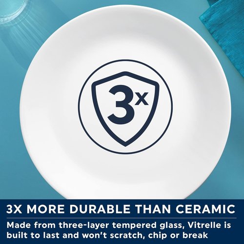 Corelle Vitrelle Dinner Plates Set - 4-Piece 10.25" Chip & Crack Resistant Glass | Winter Frost White