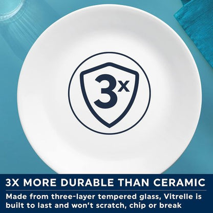 Corelle Vitrelle Dinner Plates Set - 4-Piece 10.25" Chip & Crack Resistant Glass | Winter Frost White