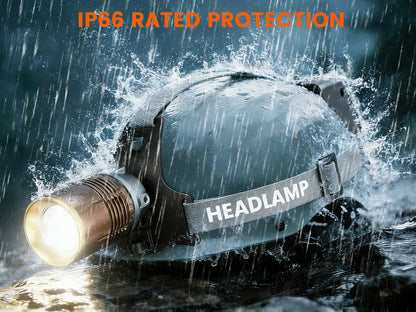 Rechargeable Headlamp Super Bright, High Lumen Zoomable / Floodlight Spotlight With 700m Beam Distance, Head Lamp Light for Search Rescue, Construction Work, Outdoor use, Emergencies, USB-C and More
