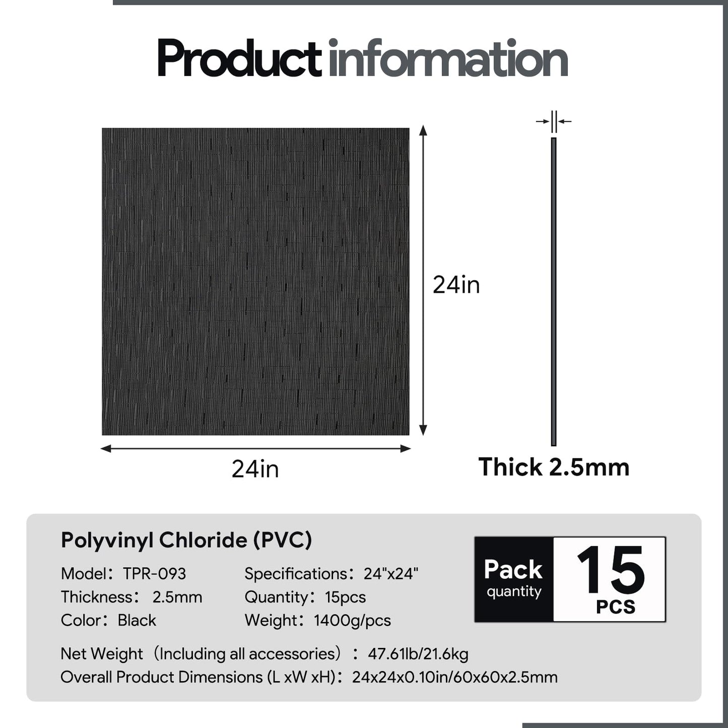 Fasarxiu 24" x 24" Waterproof PVC Carpet Tiles Non-Slip Carpet Floor Tiles High-Grade Fire-Rated Carpet Squares Easy DIY for Office,Gym,Living Room,Restaurant - Case of 15 (60 sq. ft.) \