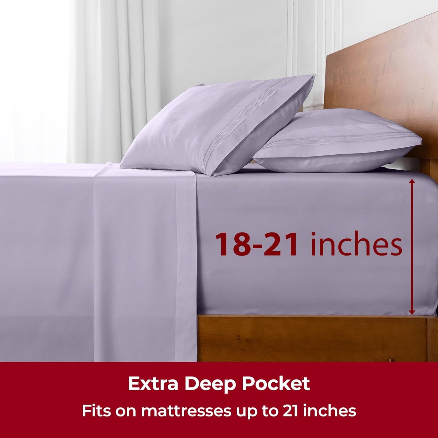 Mellanni Extra Deep Twin Sheets - Hotel Luxury, Ultra Soft Cooling Bedding - Wrinkle & Stain Resistant (Twin, Lavender)