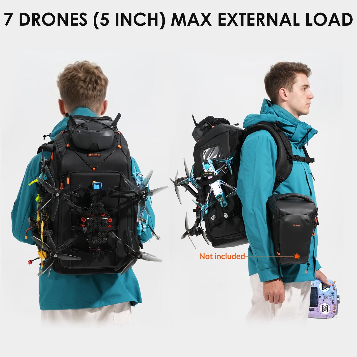 TARION FPV Drone Backpack 30L - Extra Large Camera Bag with 17in Laptop Compartment Waterproof Rain Cover - External Mounts for 7 Drones - FlightPro