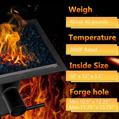 10x12 Inch Welded Blacksmith Firepot 2600F Rated Blacksmith's Welded Coal Forge for Forging Blacksmith Tools Knife Making Farrier Equipment