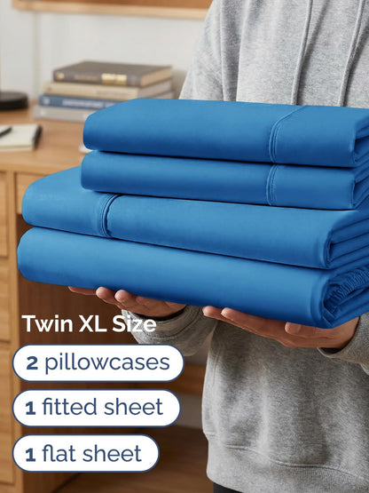 Skiennix Extra Deep Twin XL Sheet Set - 4-Piece Breathable Cooling Bedding - Soft, Wrinkle-Free Royal Blue