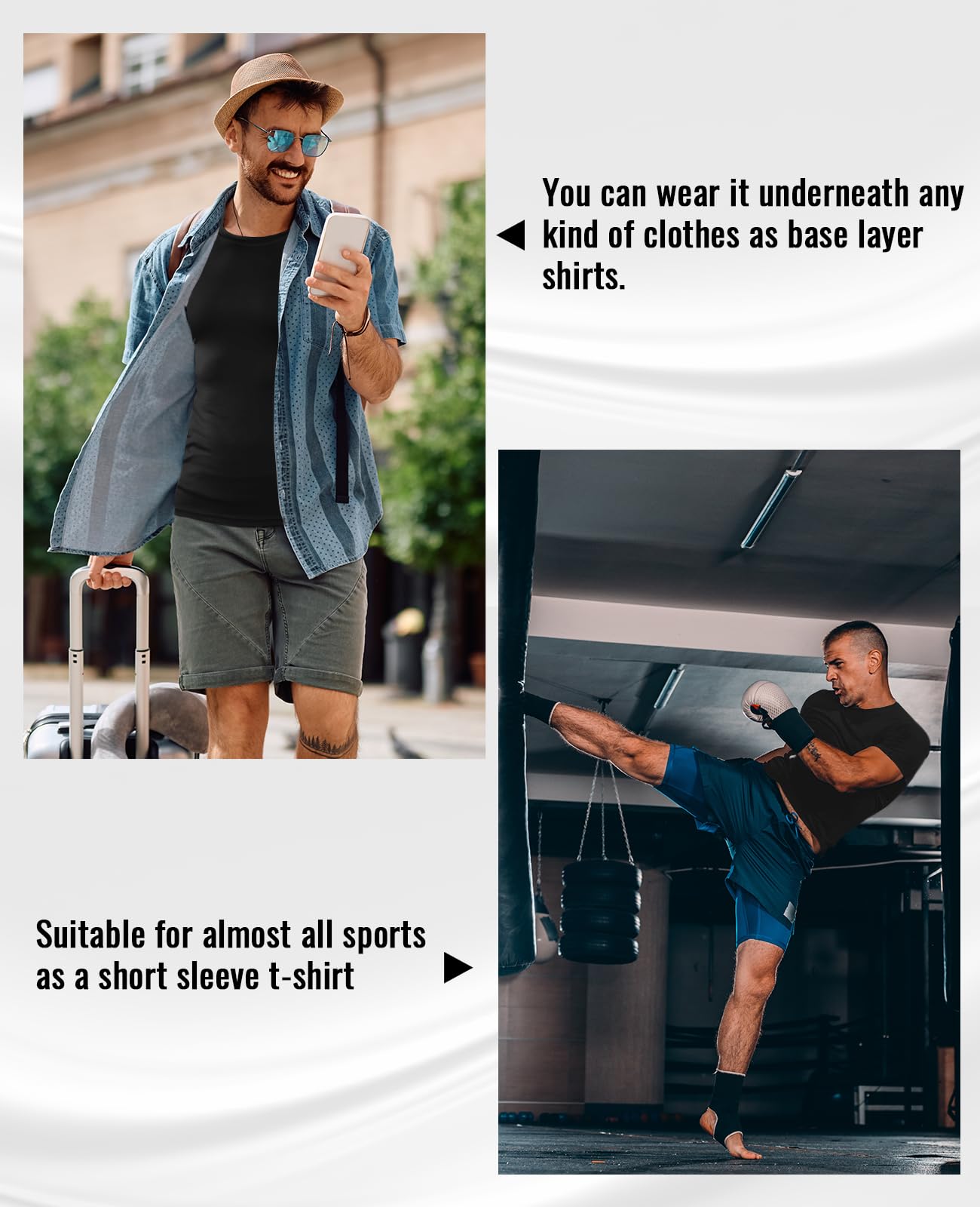 Niksa Men's Compression Shirts 1 Pack, Compression Shirts for Men Short Sleeve Athletic, Quick-Drying Workout T Shirts Base Layer Undershirt Black