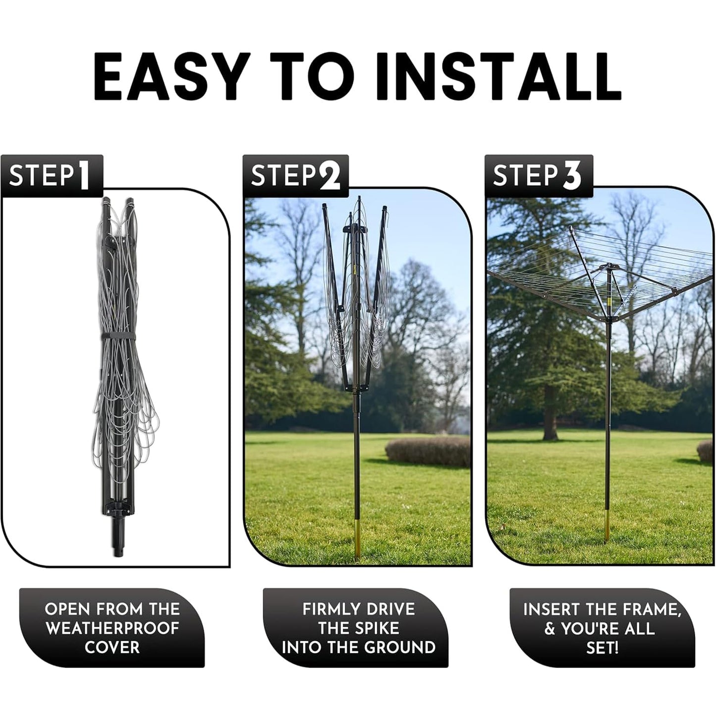 Outdoor Umbrella Clothesline, 165 Feet Heavy Duty Rotary Dryer with 12 Lines & 4 Arms, Adjustable Height Foldable Retractable Collapsible Metal Drying Rack for Backyard, Patio, Garden