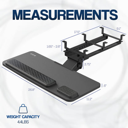 VIVO Premium Adjustable 27 x 11 inch Computer Keyboard and Mouse Platform Tray, Ergonomic Under Table Desk Mount Drawer with Padding, Black, MOUNT-KB27P-B
