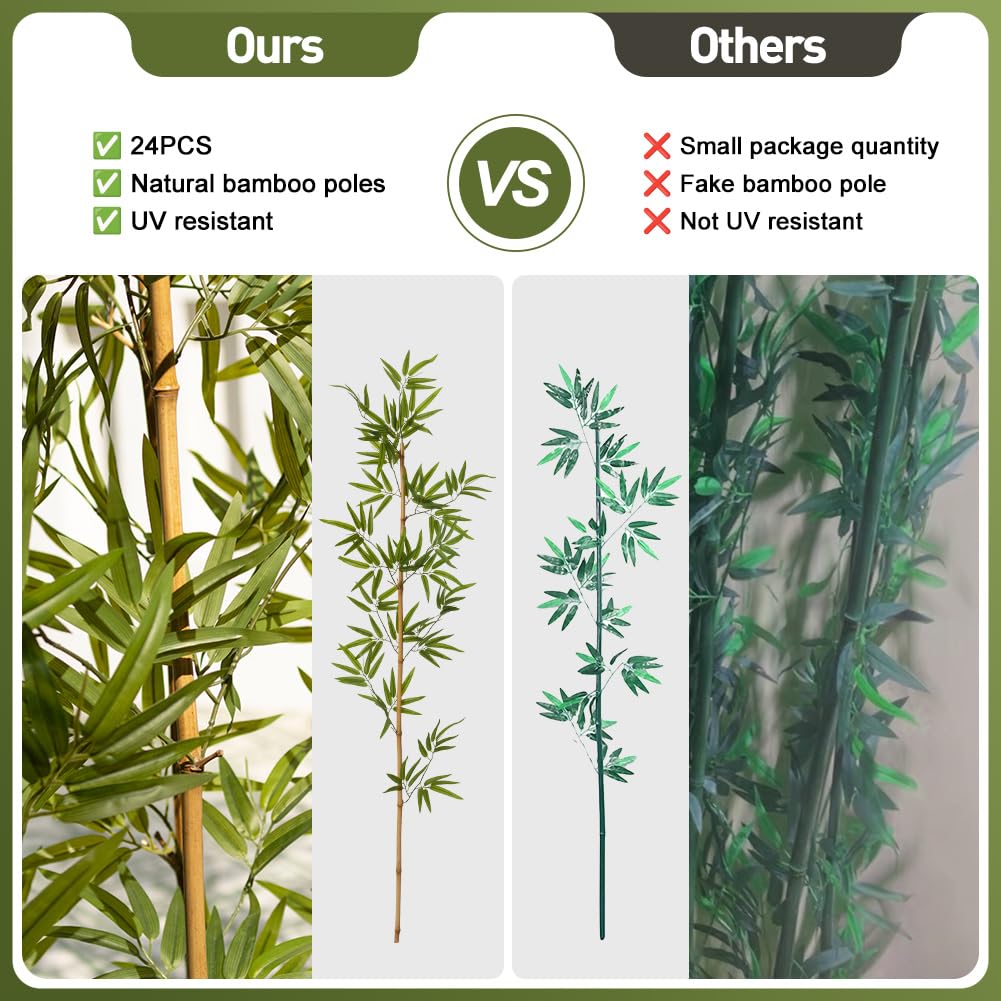 Artificial Bamboo Plant 7Ft Privacy Fence Screen - Real Bamboo Poles & UV-Resistant Faux Leaves for Indoor Outdoor, Fake Plants for Garden, Patio - Balcony Privacy Cover,Decorative Fencing 24Pcs,VN144