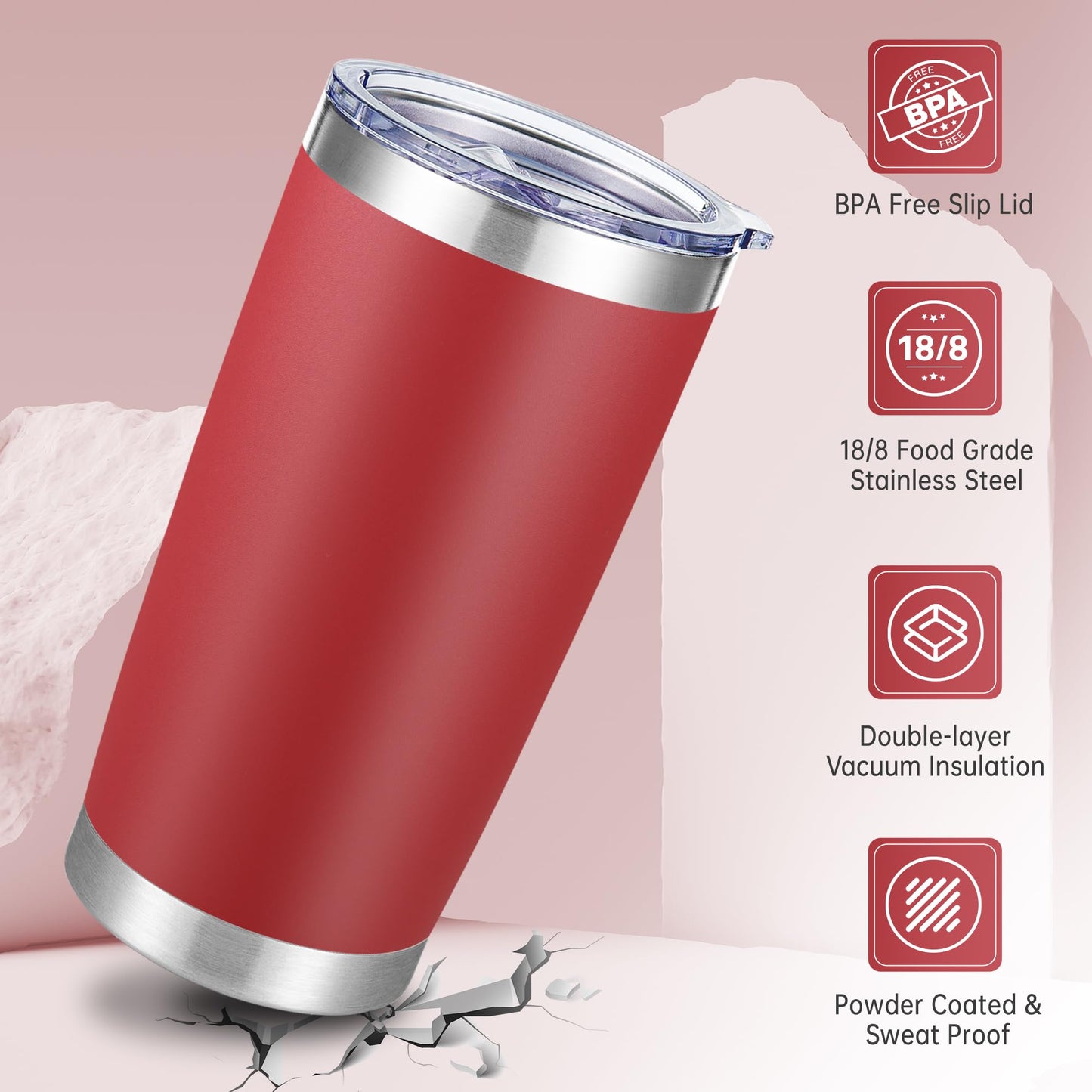 Cool Yoleb 20 oz Tumblers Bulk Stainless Steel Tumbler with Lid Double Wall Vacuum Insulated Coffee Mug 20oz Powder Coated Cup for Hot and Cold Drinks, Red, 12 pack