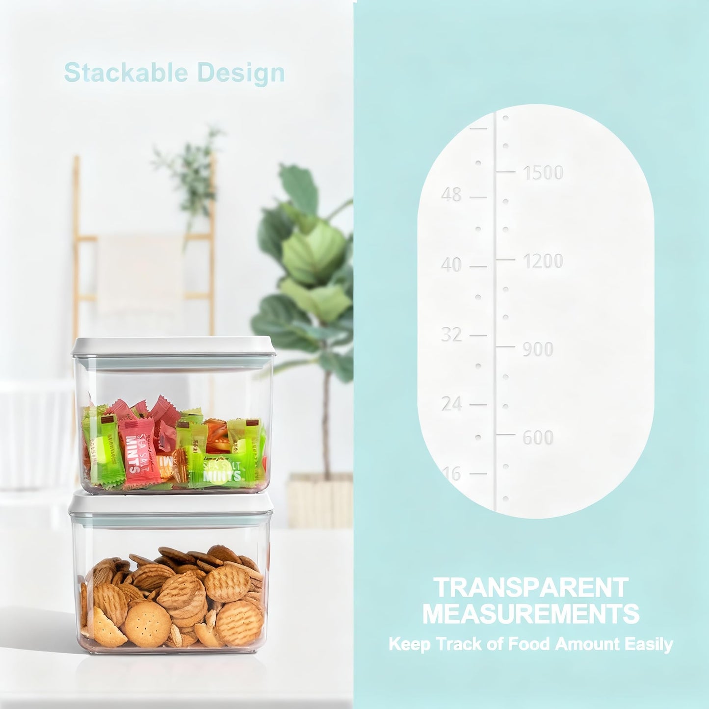 Cozey Daily Pop Containers with Lids - Stackable Airtight Food Storage, Kitchen Pantry Storage Containers for Snacks Candy Salt Herbs Spices BPA-Free (15PCS (0.5 + 1.2 + 2.0 + 2.7 + 3.3 Qt) * 3)