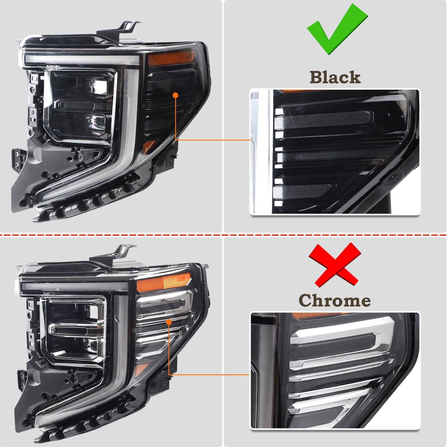 KAMDKI A Pair Black Trim LED Headlight Fit for 2022 2023 2024 GMC Sierra 1500 SLT/Denali Headlamp Assembly Left Driver and Right Passenger Side W/Module 85543193 85543194 85604121 85604122