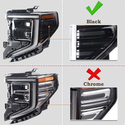 KAMDKI A Pair Black Trim LED Headlight Fit for 2022 2023 2024 GMC Sierra 1500 SLT/Denali Headlamp Assembly Left Driver and Right Passenger Side W/Module 85543193 85543194 85604121 85604122