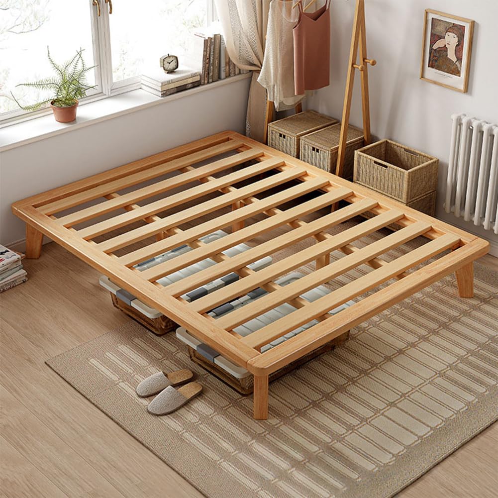 NELYE Full Platform Bed Base - 14 Inch Solid Wood Mattress Foundation with Support Slats and Legs, Full-Size Rubberwood Simple Bed Frame