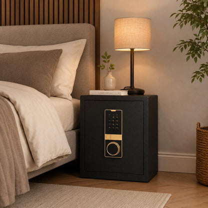 Safe Box, 17.7" Tall 1.4 Cubic Feet 2-Layer Home Office Safe, Security Cabinet Safe for Money Cash Valuables, Digital Electronic Keypad, Dual Alarm System, Removable Shelf