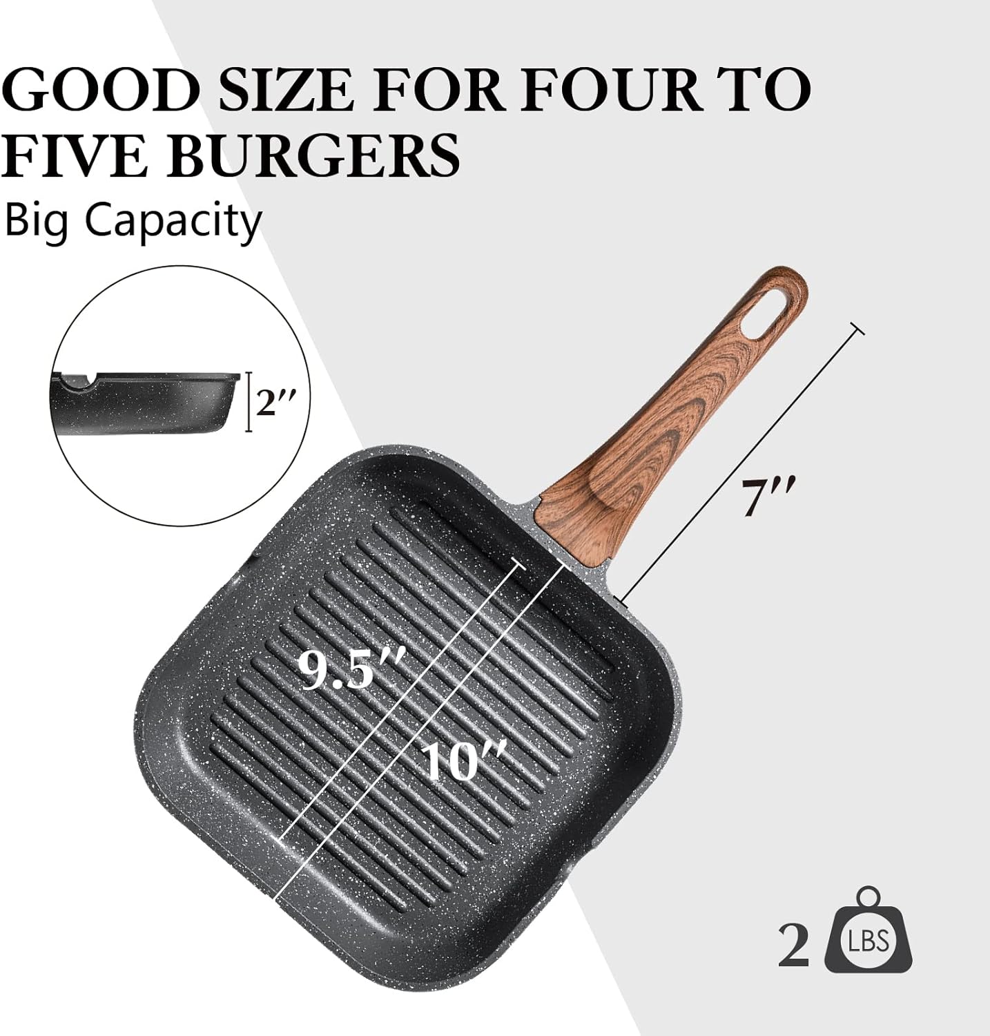 SENSARTE Nonstick Grill Pan - Versatile 9.5 Inch Griddle with Pour Spouts for Indoor & Outdoor Cooking