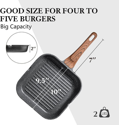 SENSARTE Nonstick Grill Pan - Versatile 9.5 Inch Griddle with Pour Spouts for Indoor & Outdoor Cooking