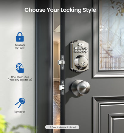 Veise Keyless Entry Door Lock with 2 Knobs, Electronic Backlit Keypad Deadbolt with Handle Set, Auto Lock, One-time Codes, Smart Deadbolt for Front Door, Easy Installation, Matte Black