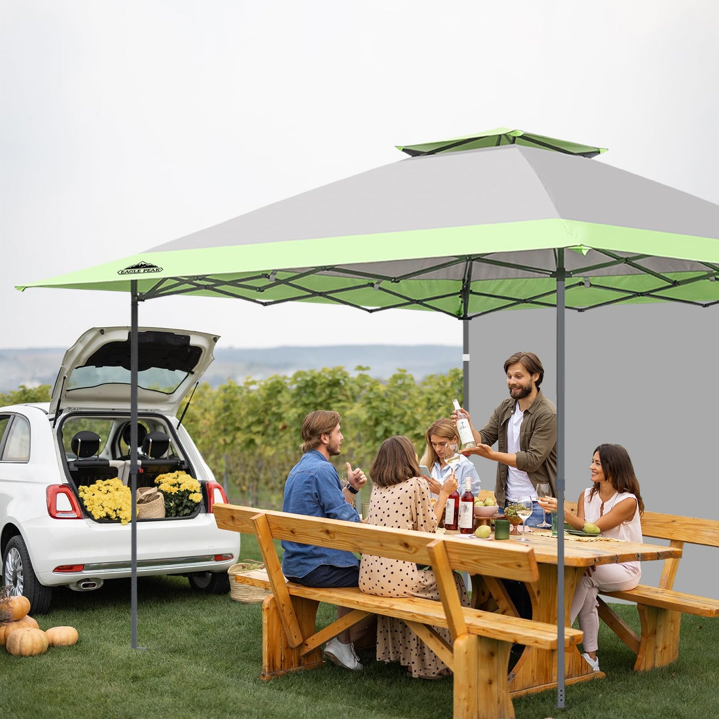 EAGLE PEAK 13x13 Pop up Canopy Tent w/One Wall, Instant Canopy Easy Set up Folding Shelter w/One Privacy Curtain, 169 Square Feet Sun Shade, Gray