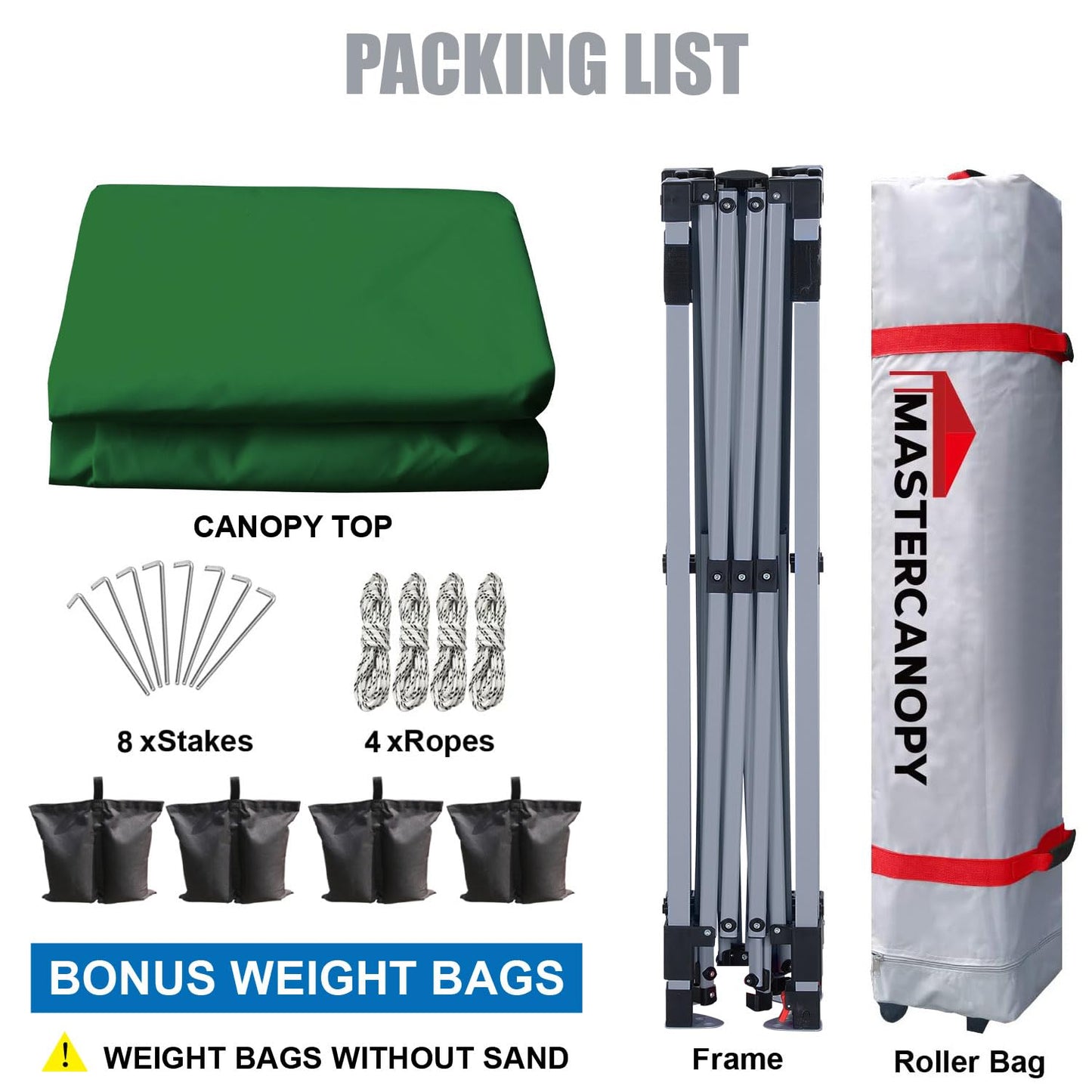 MASTERCANOPY 8x8 Pop Up Canopy Tent, 1 Person Setup Instant Shelter,Outdoor Portable Beach Canopy with Roller Bag, 4 Sandbags, 4 Ropes, 8 Stakes (8x8, Forest Green)