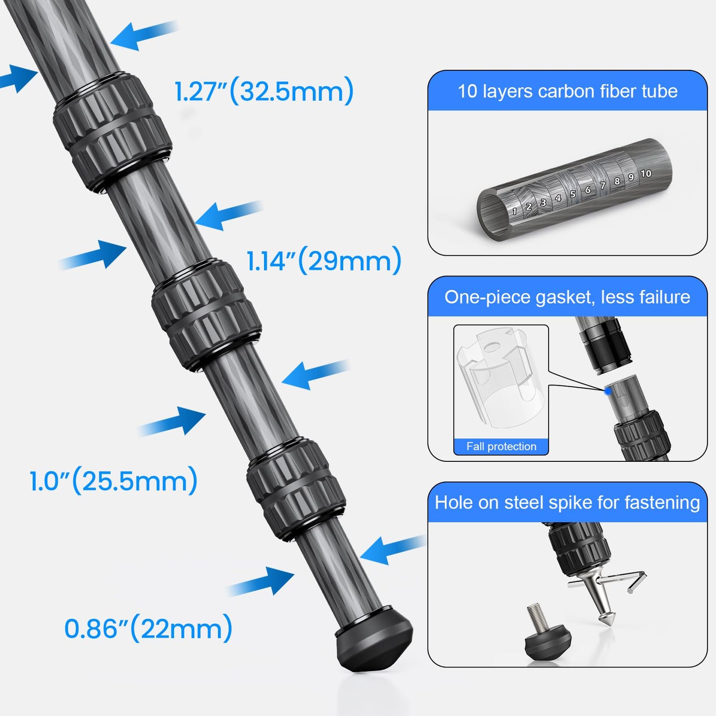 72.6'' Carbon Fiber Tripod Camera Monopod WEYLLAN Heavy Duty Tripod for Camera, 32.5mm Tube, Professional Camera Tripod with 44mm Arca Low Profile Ball Head, DSLR Stand for Telescope, Camcorder