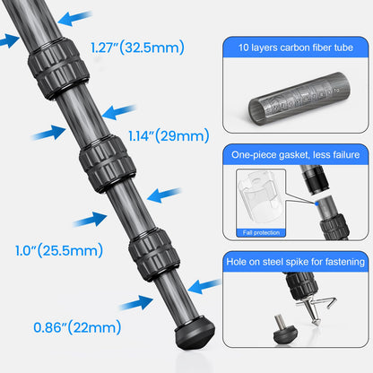 72.6'' Carbon Fiber Tripod Camera Monopod WEYLLAN Heavy Duty Tripod for Camera, 32.5mm Tube, Professional Camera Tripod with 44mm Arca Low Profile Ball Head, DSLR Stand for Telescope, Camcorder