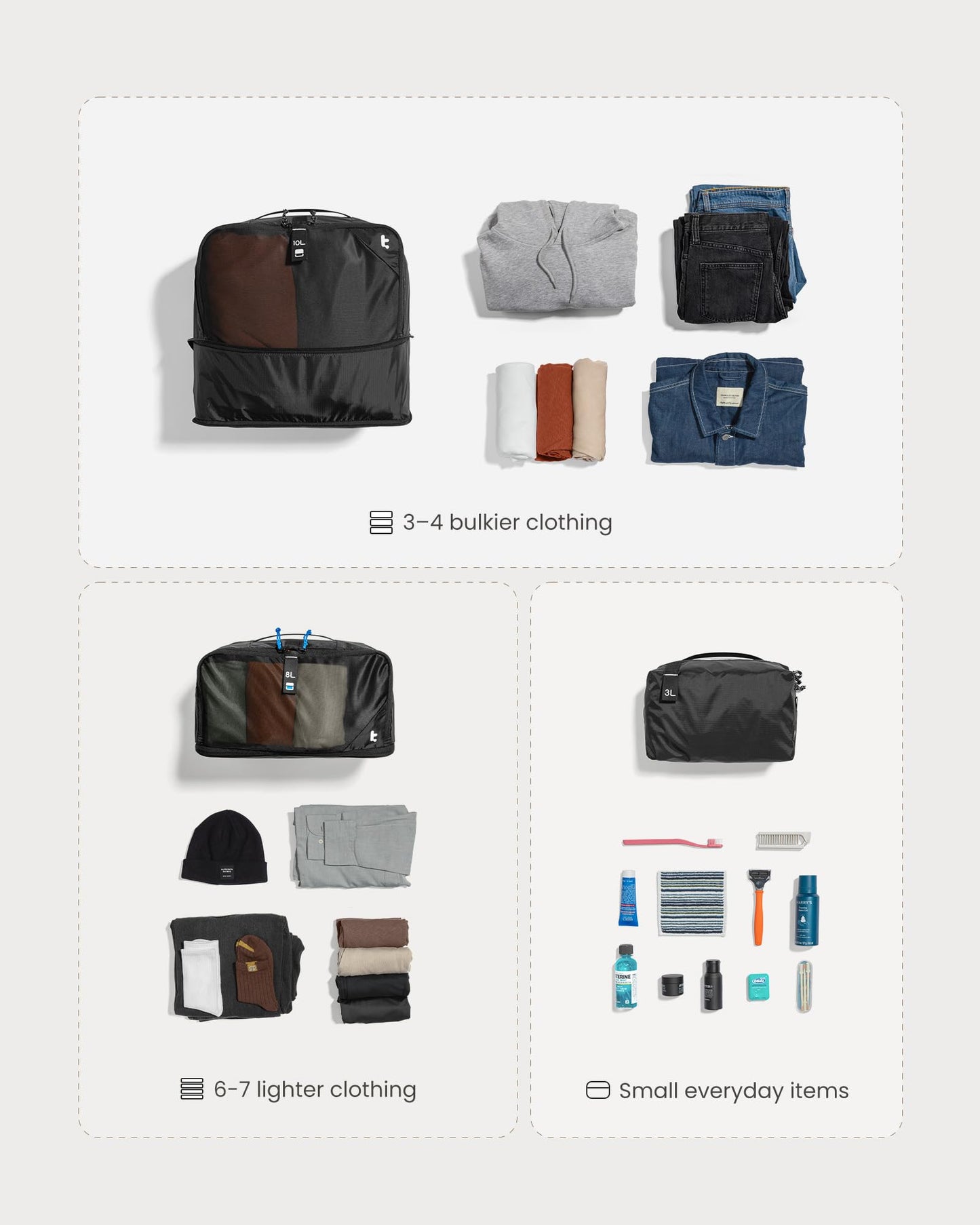 tomtoc Travel Backpack 40L and 3 Set Packing Cubes for Travel Essentials