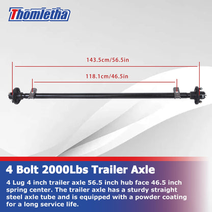 Thomletha Trailer Axle 2000 lbs Axle Beam 4 Lug Trailer Axle 56.5 inch Hub Face 46.5 inch Spring Center