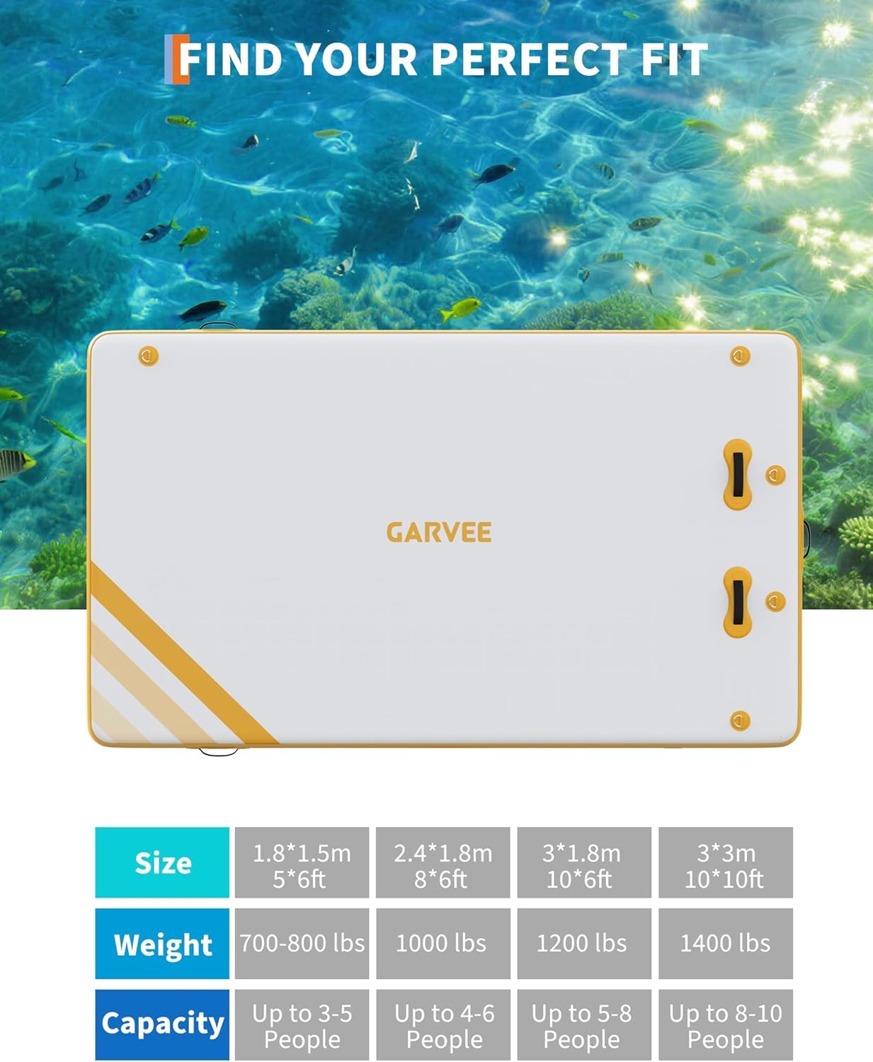 GAOMON Inflatable Dock Floating Platform, Thick Lake Floats for Adults, Non-Slip Air Dock Platform with Portable Carrying Bag, Floating Platform Island for Pool Beach Ocean(Yellow,8 x 6 ft)
