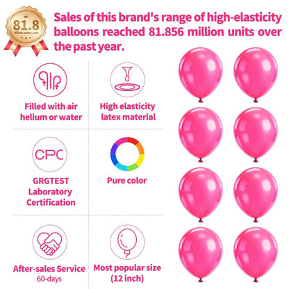 110pcs Hot Pink Balloon 12 inch, Hot Pink Latex Balloons for Birthday Party Baby Shower Wedding(with 2 Ribbons).