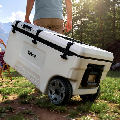 VEVOR Hard Cooler, 106QT Portable Rolling Cooler with Wheels, Leak-Resistant Coolbox Keeps Contents Cool for 48 Hours, Ice Retention Insulated Chests, Ultra-Light for Outdoor Picnics, Grill, Camping