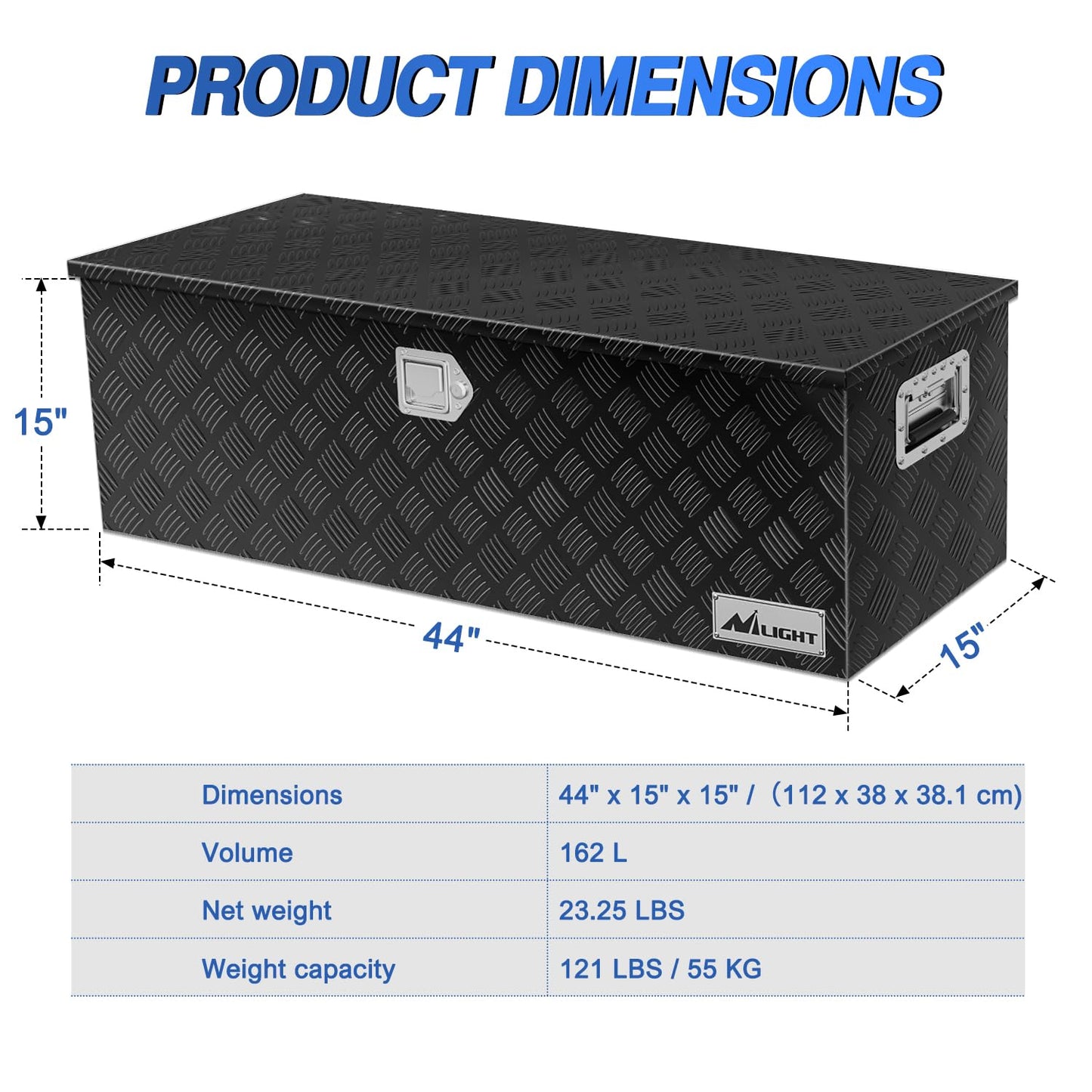 Nilight 44 Inch Truck Tool Box Heavy Duty Aluminum Stripes Plated Pick Up Truck Bed Toolboxes 44"x15"x15" Waterproof Storage Organizer for Bed of Truck RV Trailer with Side Handle Lock Keys, Black