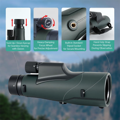 16x56 High Powered Monoculars for Adults – HD BAK4 FMC Long-Range Monocular Telescope, IPX7 Waterproof with Smartphone Adapter & Tripod for Bird Watching, Hunting, Hiking & Camping, Gift Set