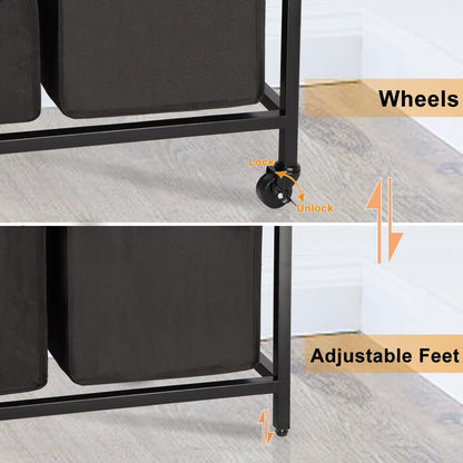 Timberer Laundry Hamper, Laundry Sorter 3 Section, Rolling Laundry Basket with Wheels, 3 Drawers, 3 × 14.5 Gal (55 L), Pull-Out and Removable Oxford Fabric Bags, Black and Rustic Brown