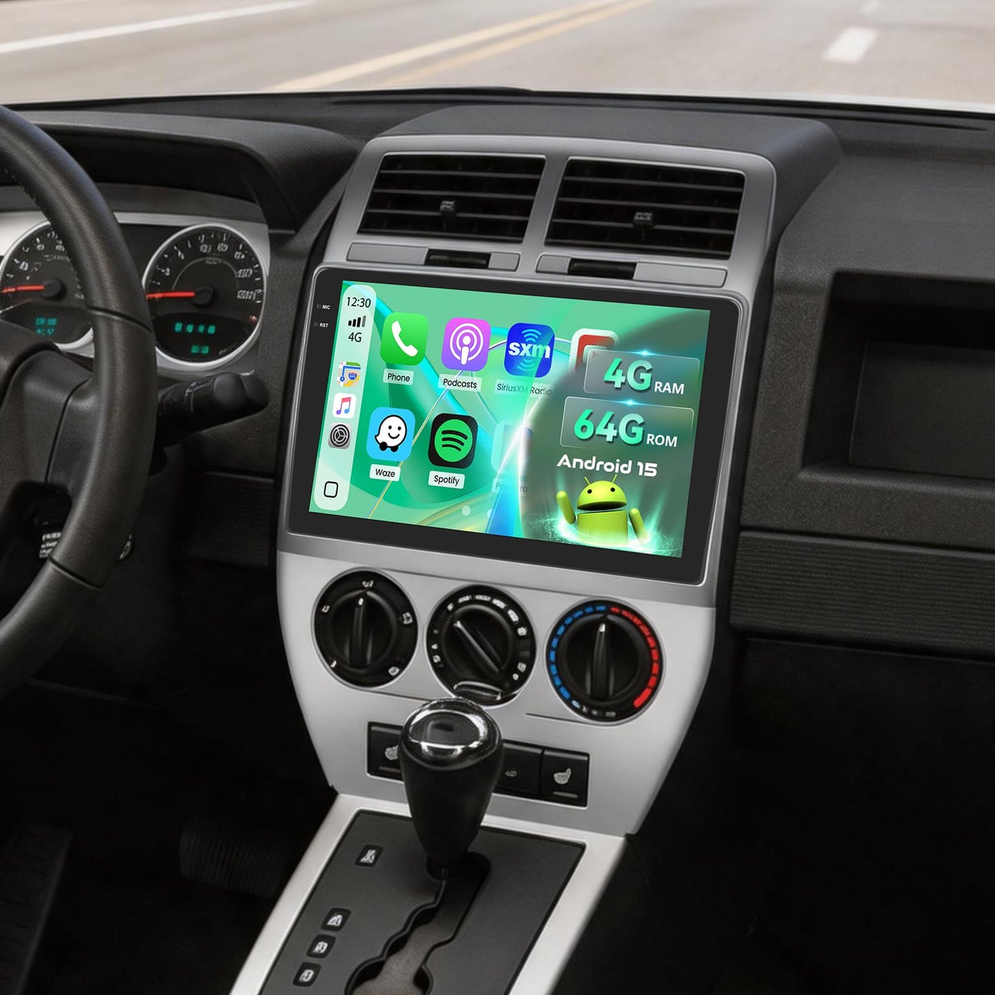5Ghz WiFi 4G+64G Android 15 Radio for Jeep Patriot Compass 2007-2009 Car Stereo with Wireless Carplay Android Auto,5.0 Bluetooth,Build-in EQ,10inch IPS Touchscreen,GPS,FM/RDS Backup Camera MIC