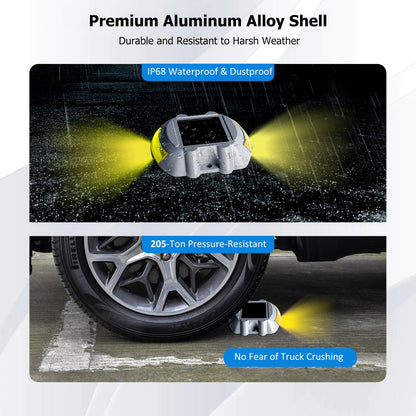 JIGUOOR Solar Deck Lights LED Driveway Lights Solar Powered Dock Light Outdoor IP68 Waterproof Road Markers for Step Sidewalk Stair Boat Garden Ground Pathway Yard (Yellow, 14 Pack)