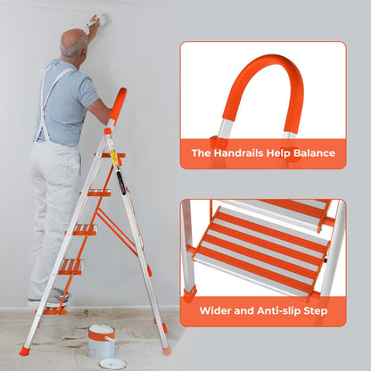 LUISLADDERS Step Ladder 5 Step Lightweight Folding Step Ladder Aluminum Step Stool with Widened Anti-Slip Strip Pedal Convenient Handgrip 350lbs EN131, Multi-use for Household and Office